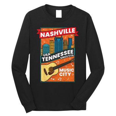 Nashville Tennessee USA Music City Guitar Musician Music Long Sleeve Shirt