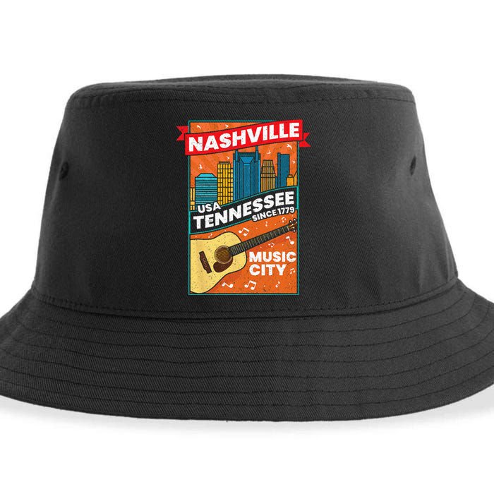 Nashville Tennessee USA Music City Guitar Musician Music Sustainable Bucket Hat