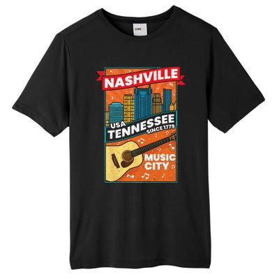 Nashville Tennessee USA Music City Guitar Musician Music Tall Fusion ChromaSoft Performance T-Shirt