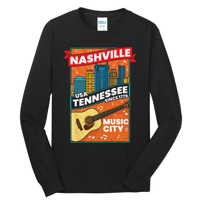 Nashville Tennessee USA Music City Guitar Musician Music Tall Long Sleeve T-Shirt