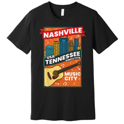 Nashville Tennessee USA Music City Guitar Musician Music Premium T-Shirt