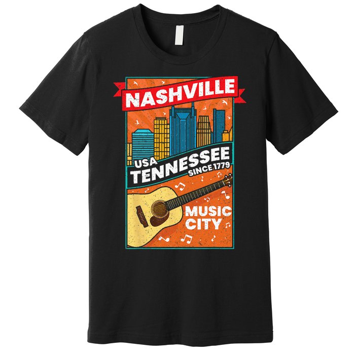 Nashville Tennessee USA Music City Guitar Musician Music Premium T-Shirt