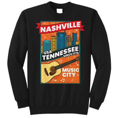 Nashville Tennessee USA Music City Guitar Musician Music Tall Sweatshirt