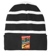 Nashville Tennessee USA Music City Guitar Musician Music Striped Beanie with Solid Band