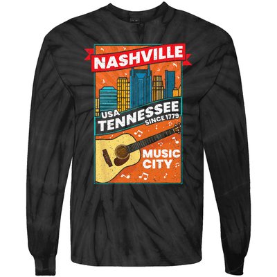 Nashville Tennessee USA Music City Guitar Musician Music Tie-Dye Long Sleeve Shirt