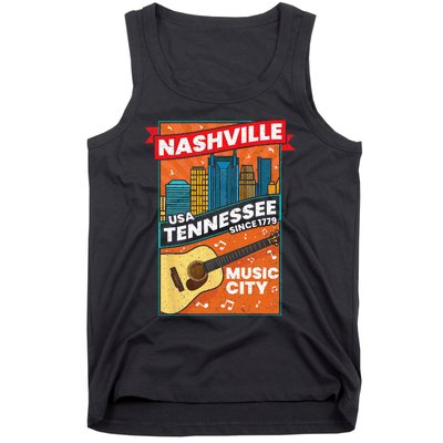 Nashville Tennessee USA Music City Guitar Musician Music Tank Top