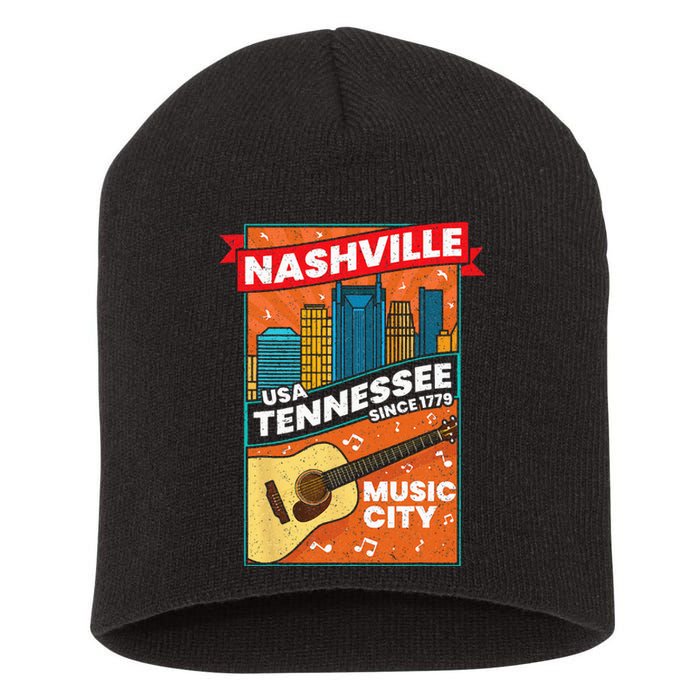 Nashville Tennessee USA Music City Guitar Musician Music Short Acrylic Beanie