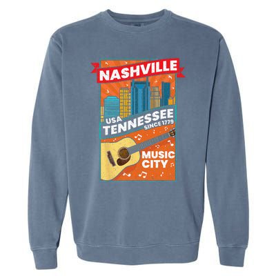 Nashville Tennessee USA Music City Guitar Musician Music Garment-Dyed Sweatshirt