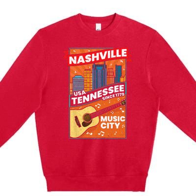 Nashville Tennessee USA Music City Guitar Musician Music Premium Crewneck Sweatshirt