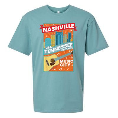 Nashville Tennessee USA Music City Guitar Musician Music Sueded Cloud Jersey T-Shirt