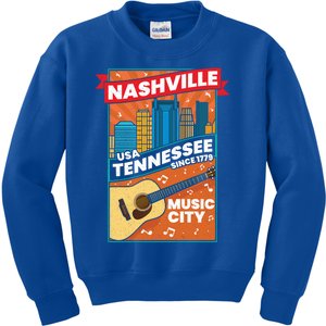 Nashville Tennessee Usa Music City Guitar Musician Music Gift Kids Sweatshirt