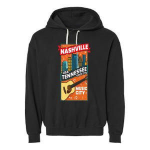 Nashville Tennessee USA Music City Guitar Musician Music Garment-Dyed Fleece Hoodie