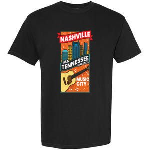 Nashville Tennessee USA Music City Guitar Musician Music Garment-Dyed Heavyweight T-Shirt