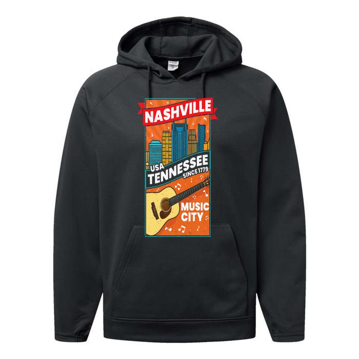 Nashville Tennessee USA Music City Guitar Musician Music Performance Fleece Hoodie