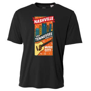 Nashville Tennessee USA Music City Guitar Musician Music Cooling Performance Crew T-Shirt