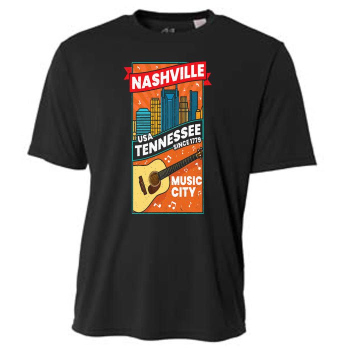 Nashville Tennessee USA Music City Guitar Musician Music Cooling Performance Crew T-Shirt