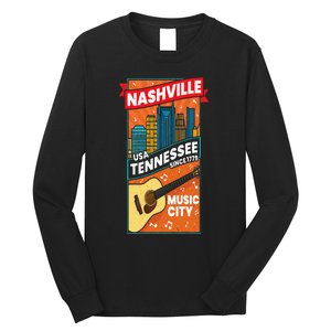 Nashville Tennessee USA Music City Guitar Musician Music Long Sleeve Shirt