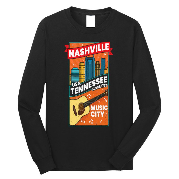 Nashville Tennessee USA Music City Guitar Musician Music Long Sleeve Shirt