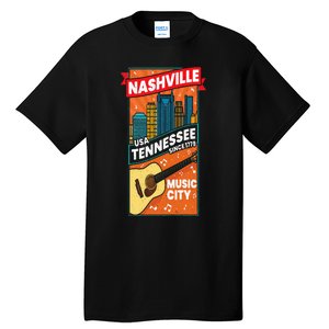 Nashville Tennessee USA Music City Guitar Musician Music Tall T-Shirt