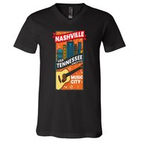 Nashville Tennessee USA Music City Guitar Musician Music V-Neck T-Shirt