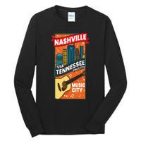 Nashville Tennessee USA Music City Guitar Musician Music Tall Long Sleeve T-Shirt