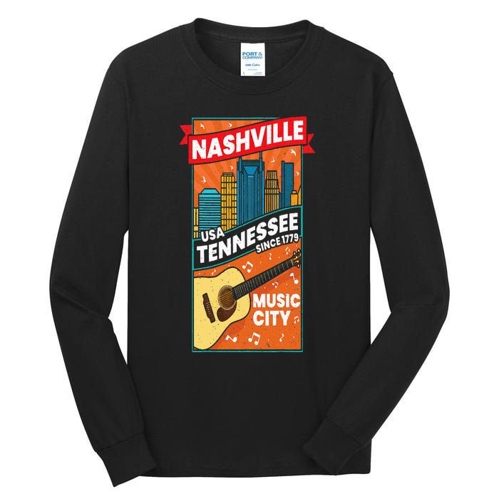 Nashville Tennessee USA Music City Guitar Musician Music Tall Long Sleeve T-Shirt