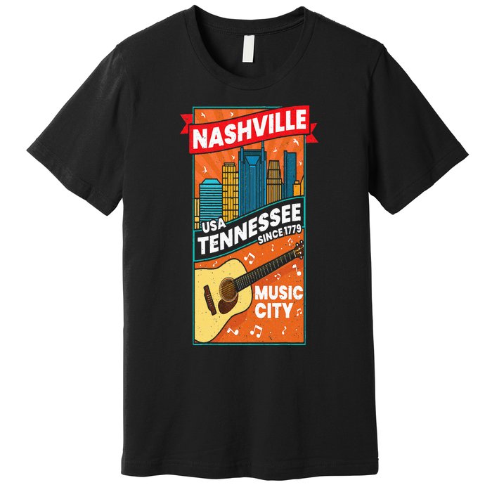 Nashville Tennessee USA Music City Guitar Musician Music Premium T-Shirt