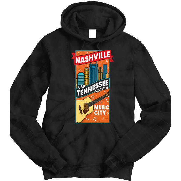 Nashville Tennessee USA Music City Guitar Musician Music Tie Dye Hoodie