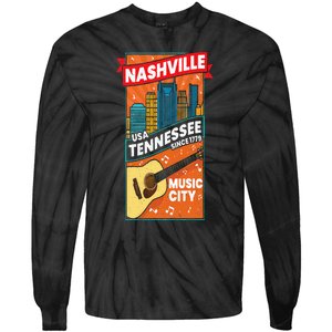 Nashville Tennessee USA Music City Guitar Musician Music Tie-Dye Long Sleeve Shirt