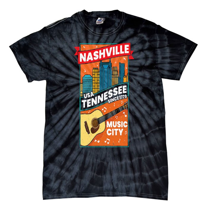 Nashville Tennessee USA Music City Guitar Musician Music Tie-Dye T-Shirt