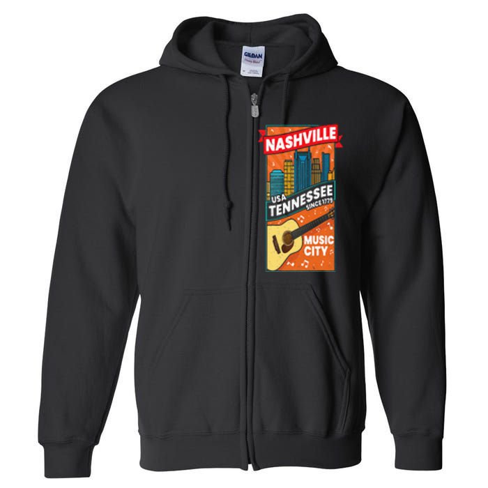 Nashville Tennessee USA Music City Guitar Musician Music Full Zip Hoodie