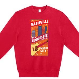 Nashville Tennessee USA Music City Guitar Musician Music Premium Crewneck Sweatshirt