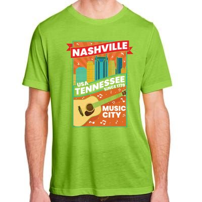 Nashville Tennessee Usa Music City Guitar Musician Music Gift Adult ChromaSoft Performance T-Shirt