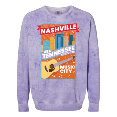 Nashville Tennessee Usa Music City Guitar Musician Music Gift Colorblast Crewneck Sweatshirt