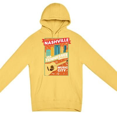 Nashville Tennessee Usa Music City Guitar Musician Music Gift Premium Pullover Hoodie