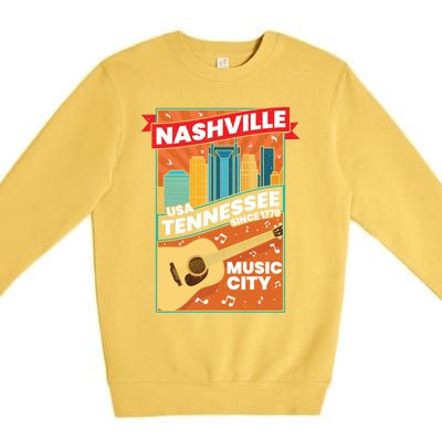 Nashville Tennessee Usa Music City Guitar Musician Music Gift Premium Crewneck Sweatshirt