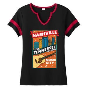 Nashville Tennessee Usa Music City Guitar Musician Music Gift Ladies Halftime Notch Neck Tee