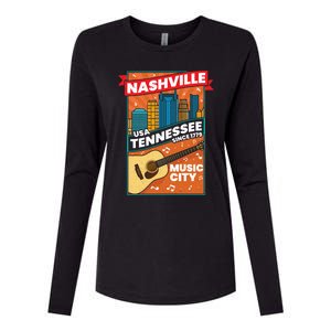 Nashville Tennessee Usa Music City Guitar Musician Music Gift Womens Cotton Relaxed Long Sleeve T-Shirt