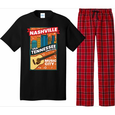 Nashville Tennessee Usa Music City Guitar Musician Music Gift Pajama Set