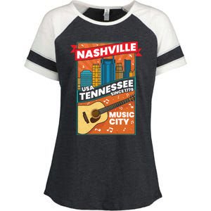 Nashville Tennessee Usa Music City Guitar Musician Music Gift Enza Ladies Jersey Colorblock Tee