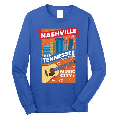 Nashville Tennessee Usa Music City Guitar Musician Music Gift Long Sleeve Shirt