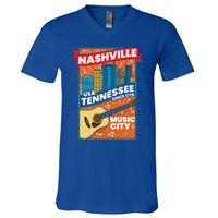 Nashville Tennessee Usa Music City Guitar Musician Music Gift V-Neck T-Shirt