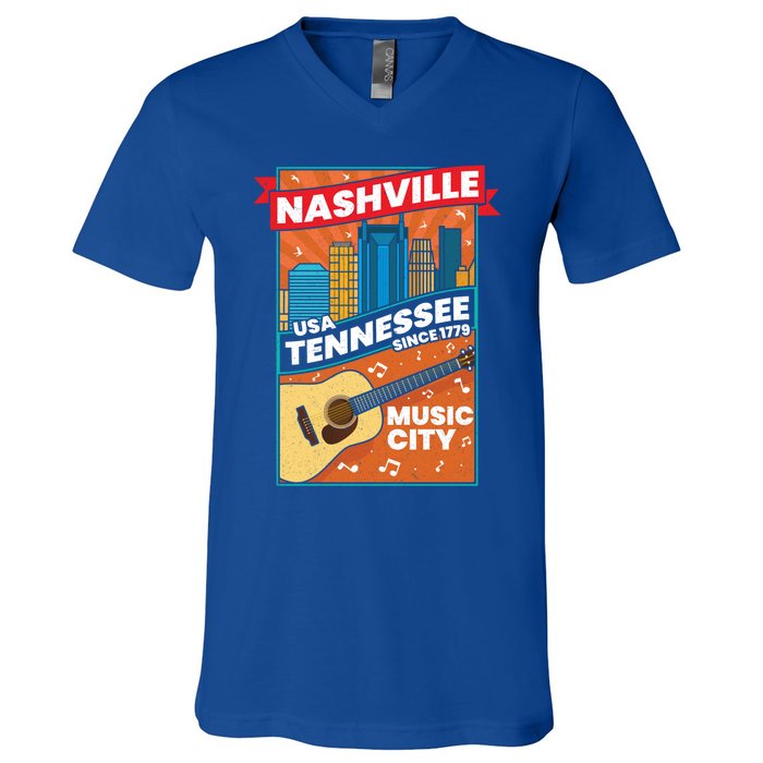 Nashville Tennessee Usa Music City Guitar Musician Music Gift V-Neck T-Shirt