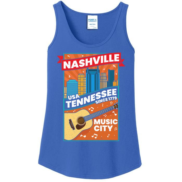 Nashville Tennessee Usa Music City Guitar Musician Music Gift Ladies Essential Tank