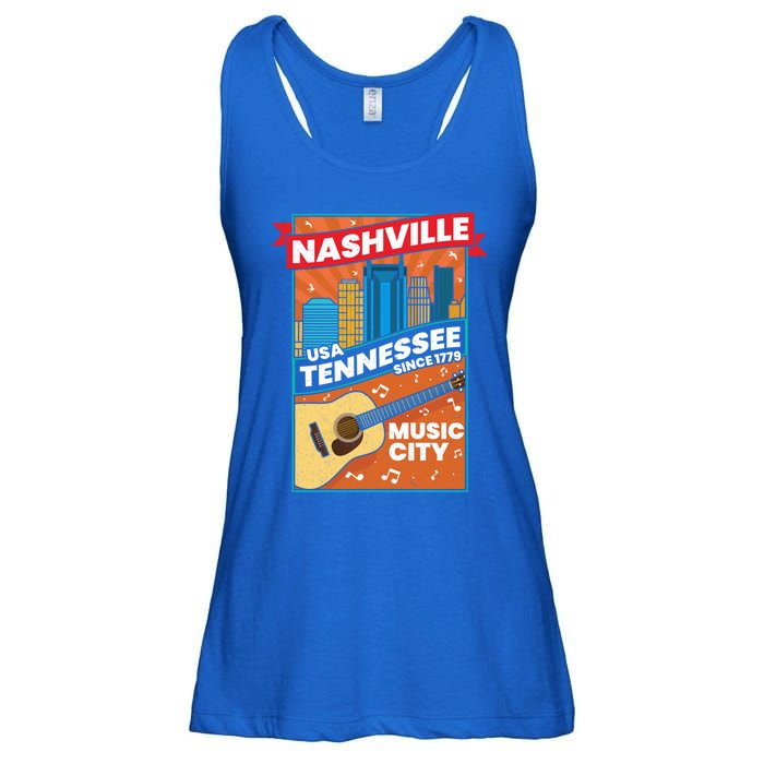 Nashville Tennessee Usa Music City Guitar Musician Music Gift Ladies Essential Flowy Tank