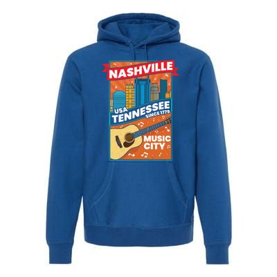 Nashville Tennessee Usa Music City Guitar Musician Music Gift Premium Hoodie