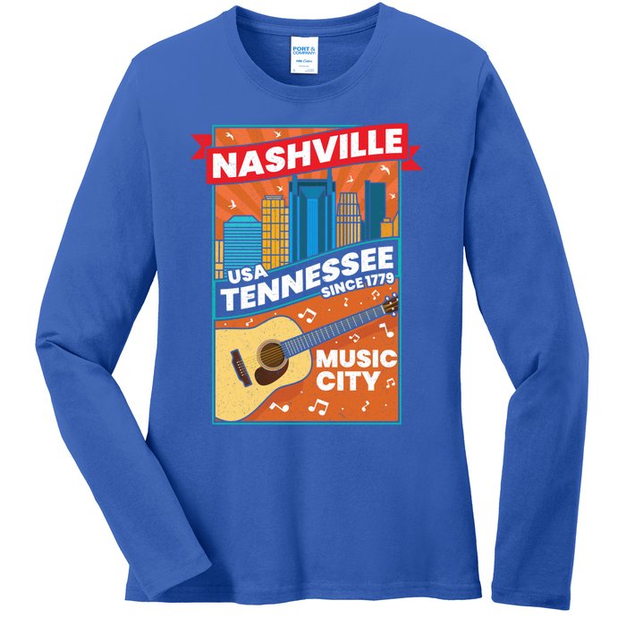 Nashville Tennessee Usa Music City Guitar Musician Music Gift Ladies Long Sleeve Shirt