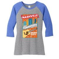 Nashville Tennessee Usa Music City Guitar Musician Music Gift Women's Tri-Blend 3/4-Sleeve Raglan Shirt