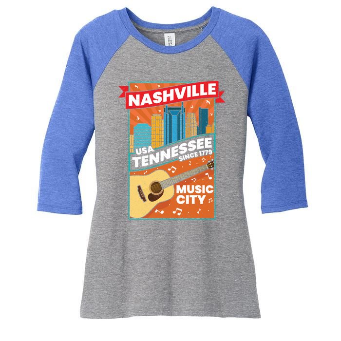 Nashville Tennessee Usa Music City Guitar Musician Music Gift Women's Tri-Blend 3/4-Sleeve Raglan Shirt