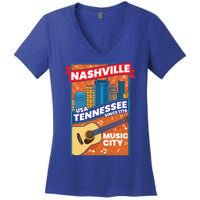 Nashville Tennessee Usa Music City Guitar Musician Music Gift Women's V-Neck T-Shirt